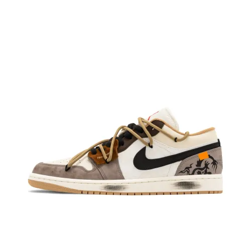 Jordan Air Jordan 1 Qin And Han Узор Устойчивый к истиранию Низкий Топ Винтажные баскетбольные кроссовки Мужские