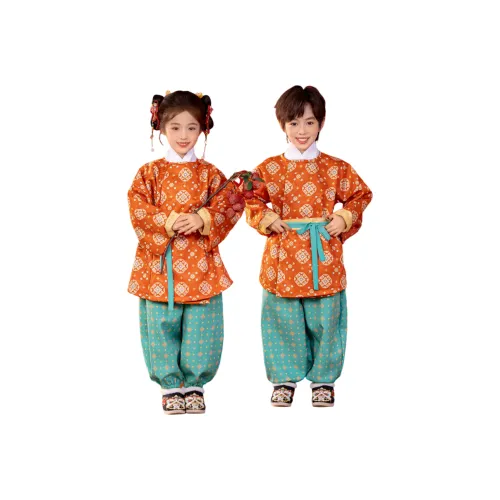 YALU Комплект Оранжевый Топ + Зеленые Штаны KIDS Повседневная Спортивная Одежда