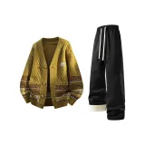 Оранжевый свитер + черные штаны с флисовой подкладкой