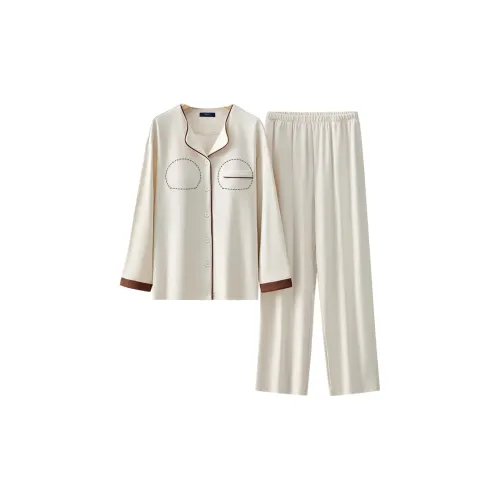 QTUR Высокая талия кремово-абрикосовый женский комплект пижам