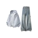 Фотиния Серый Пальто + Ностальгический Синий Джинсы