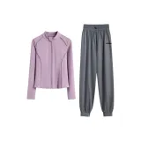 Фиолетовое пальто, двухкомпонентный комплект (темно-серые штаны)