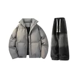 Серый (пуховик) + черные джинсы (с флисовой подкладкой)