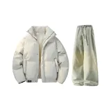 Экрю (Пуховик) + Желтые грязные джинсы с флисовой подкладкой