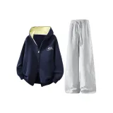 Темно-синий синий топ + серые штаны фотиния