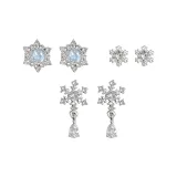 Простые серьги-гвоздики с снежными шапками, трехкомпонентный комплект