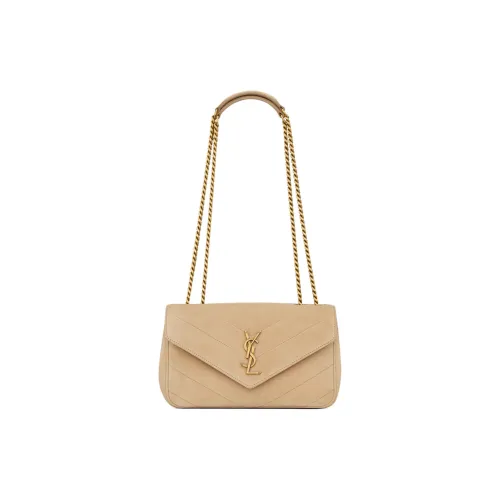 SAINT LAURENT LOULOU Сумка-конверт из телячьей кожи плечевая сумка маленькая женская бежевая