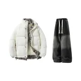 Ecru (Down Jacket) + Black Jeans Fleece-Lined  
Экрю (Пуховик) + Черные Джинсы с Флисовой Подкладкой