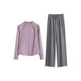 Фиолетовое пальто, двухкомпонентный комплект (серые штаны)