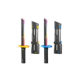 Двойное лезвие Alliance [Электрический синий + Янтарно-оранжевый] 44 см, спрей, искра, свет, лезвие