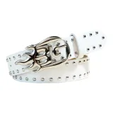 Белый 3,8 см - Ширина корпуса, украшенный шипами, ремень (Серебряная пряжка с пламенем)