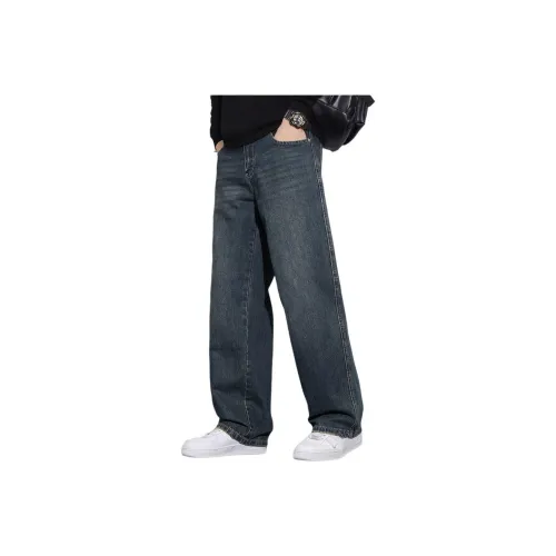 HIPHOPPUNKS Винтажные синие джинсы с флисовой подкладкой для мужчин