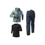 Трехкомпонентный комплект (Зеленое пальто + Черное облегающее с длинным рукавом + Королевские синие штаны)