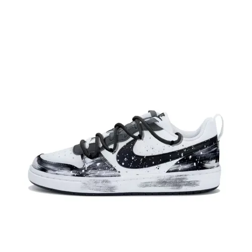 Nike Court Borough Slip Resistant Abrasion Resistant Низкий Топ Детские Скейтбординги Черный Белый Серый Подростки