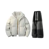 Ecru (Down Jacket) + Black Jeans Fleece-Lined  
Экрю (Пуховик) + Черные Джинсы с Флисовой Подкладкой