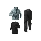 Трехпредметный комплект (Зеленое пальто + Черный облегающий топ с длинным рукавом + Черные штаны)