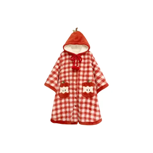 UYH Красный Белый В клетку Яблоко Плащ Женские Банные халаты