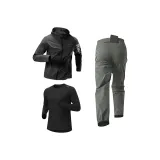 Трехкомпонентный комплект (Черное пальто + Черный топ с длинным рукавом + Темно-серые штаны)