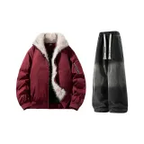 Бордовый + Черный Джинсы с флисовой подкладкой