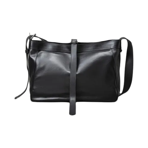 SHIZIYOUA Сумка через плечо из крупнозернистой текстуры коровьей кожи большой унисекс черная