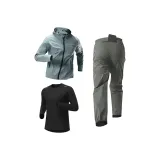 Трехкомпонентный комплект (Зеленое пальто + Черный топ с узким кроем и длинными рукавами + Темно-серые штаны)