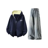 Темно-синий топ + синие штаны