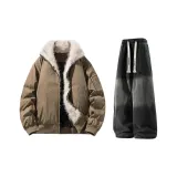 Кофейный + Черный Джинсы с флисовой подкладкой