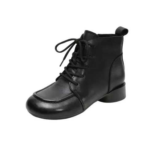 H2 Лицевая коровья кожа Винтаж Грубый каблук Женская обувь Ботильоны Женские