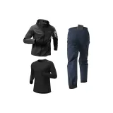 Трехкомпонентный комплект (Черное пальто + Черная облегающая рубашка с длинным рукавом + Королевские синие штаны)