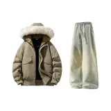 Армейский зеленый + желтый грязный джинсы с флисовой подкладкой