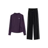 Темно-фиолетовое пальто, двухкомпонентный комплект (черные штаны)