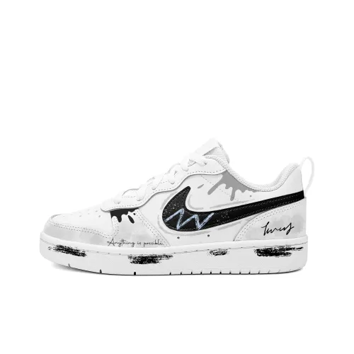 Nike Court Borough Ink Splatter Declaration Slip-resistant Low Top Детские Скейтбординг Черный Белый Подростки