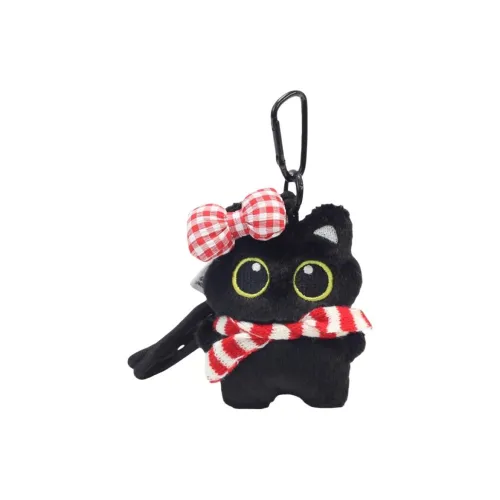 MENGXIAOZAI Креативный Cartoon Kitten Милый Трикотажная ткань Шарф Черный кот Плюшевый Брелок 12 см Длина тела