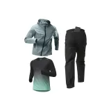 Трехкомпонентный комплект (Зеленое пальто + Черно-зеленое тесное пальто с длинными рукавами + Черные штаны)