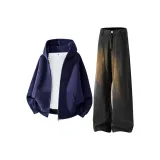 Темно-синий синий пальто + черные джинсы