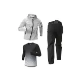 Трехкомпонентный комплект (Светло-серое пальто + Черно-серый тесный крой с длинными рукавами + Черные штаны)