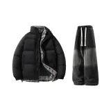 Black (Down Jacket) + Black Jeans Fleece-Lined  
Черный (Пуховик) + Черный Джинсы с Флисовой Подкладкой