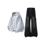 Фотиния Серый Пальто + Черный Серый Джинсы