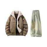 Кофейный & Желтый Грязь Джинсы с Флисовой Подкладкой