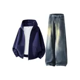 Темно-синий пальто + темно-синие джинсы