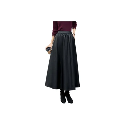 ZUOSAISI Теплая зима Кожа Длинный Юбка Женские Черный