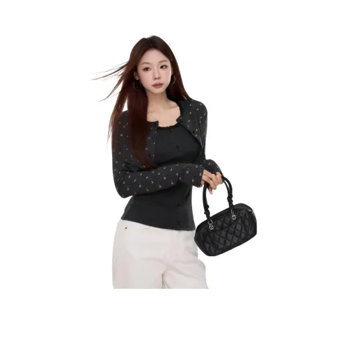 YICHAI Темно-серый Топ на бретелях + Кардиган Женская Трикотаж