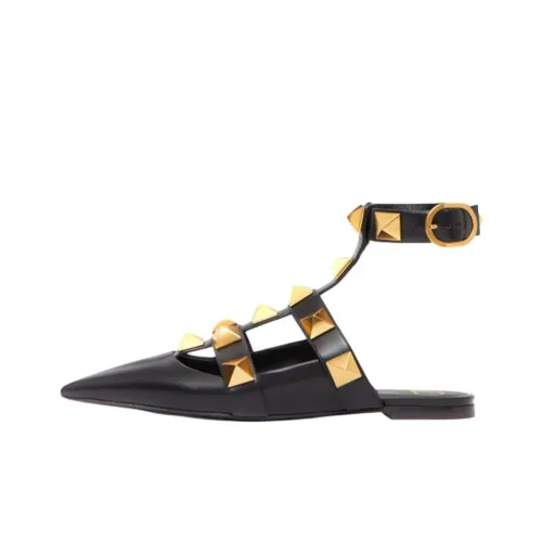 Valentino Roman Stud Туфли на плоской подошве Женские Черный Золотой