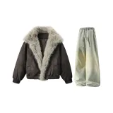 Серый + Желтый Грязь Джинсы с Флисовой Подкладкой