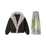 Чёрный + Желтый Грязь Джинсы с Флисовой Подкладкой