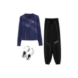 Синий комплект из двух предметов: пальто (синий) и брюки (черные)