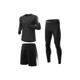 Трехкомпонентный комплект (Черная и серая рубашка с длинным рукавом + черные и серые шорты + черные штаны)