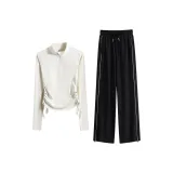 Кремовый Абрикос Двухкомпонентный Комплект (Черные Штаны)