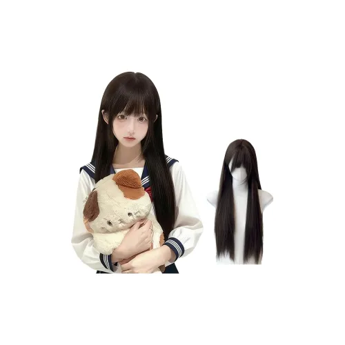 BEIQING Черный длинный прямая ровная чёлка 80 см Женская парик высокая температура пряжа