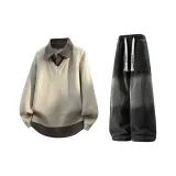 Хаки + Черный Джинсы с флисовой подкладкой